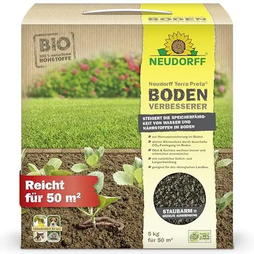 Produktbild: Neudorff Terra Preta BodenVerbesserer – Bio-Dünger mit Bio-Pflanzkohle zur nachhaltigen Bodenverbesserung aller Böden und Kulturen, 5 kg für 50 m², Braun