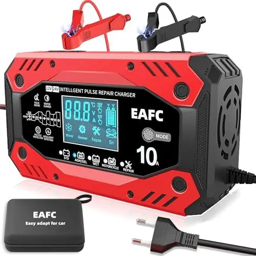 Produktbild: Neuer Autobatterie ladegerät EAFC 10A Smart Vollautomatisches Autobatterieladegerät mit Temperaturkompensation für zum Laden von Blei-Säure-Batterien von Rasenmähern, Autos, Motorrädern