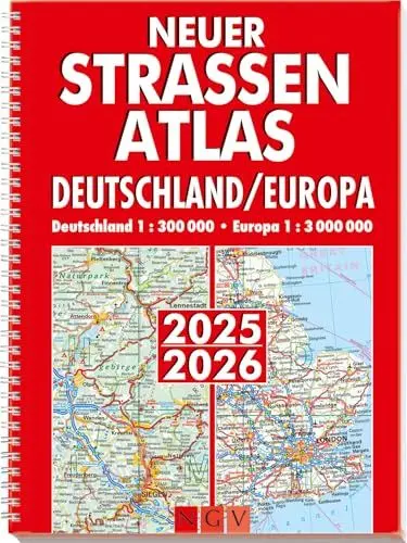 Produktbild: Neuer Straßenatlas Deutschland/Europa 2025/2026: Deutschland 1:300.000 | Europa 1:3.000.000 | Praktisch mit Spiralbindung