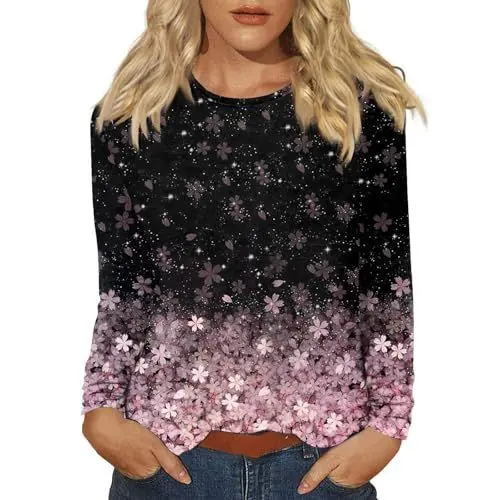 Produktbild: Neueste Herbstmode Damen 225 Tshirt Langarm Italienische Mode Elegante Oberteile Bluse Baumwolle T-Shirt mit Witzigen Sprüchen Dirndl Top Schwarz S