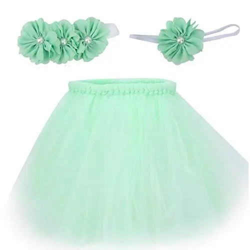 Produktbild: Neugeborene Fotografie-Requisiten, Weicher, Flauschiger Tutu-Rock, Blumen-Stirnband, Eingewickeltes Brust-Set, Baby-Fotoshooting-Outfits für Kleine Mädchen(Minzgrün)