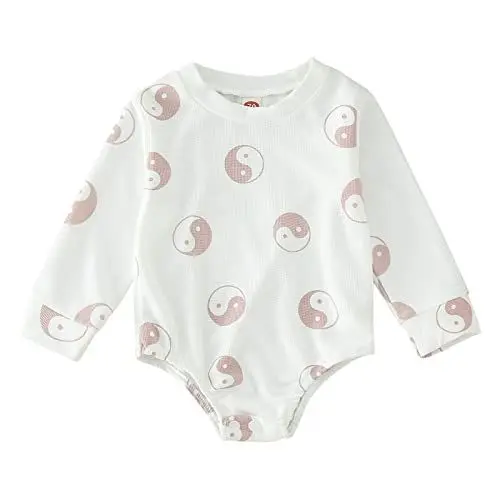 Produktbild: Neugeborenen Set Kleinkind Baby Mädchen Langarm Drucke Strampler Neugeborene Bodysuits Overall Kleidung Coole Jungs Klamotten (Beige, 0-6 Months)