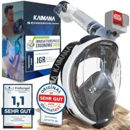 Produktbild: NEUHEIT - KAIMANA® Schnorchelmaske für Erwachsene S/M inkl. Tragetasche - geprüfte CO₂ Sicherheit - Tauchermaske Erwachsene - Vollgesichtsmaske Tauchmaske