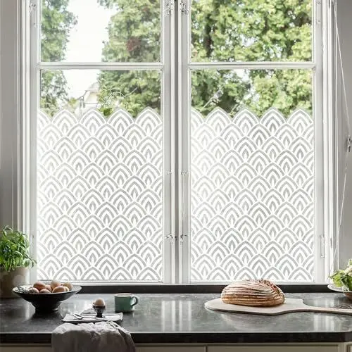 Produktbild: Neukids Fensterfolie Selbsthaftend Milchglasfolie Weiße Lotus-Blütenblätter, Sichtschutz Fensterfolie Blickdicht Weiße Muster, Statische Glasfolie Küche Bad kinderzimmer Fensterdekorationen
