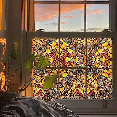 Produktbild: Neukids Selbstklebende Handbemalte fensterfolie Muster statisch haftend Sichtschutzfolie Boho Libelle Fenster Folie Schlafzimmer Wohnzimmer Küche Bad Büros Doppelseitig dekorfolie Fenster 40x200cm