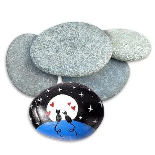 Produktbild: NEUSID 5 Stück 8-12 cm Groß Steine zum Bemalen Flach, Glatte Kieselsteine Grau Flache Malsteine Zierkies Strand Kiesel Dekosteine Naturstein für Kunst Handwerk Aquarien Gartendekoration