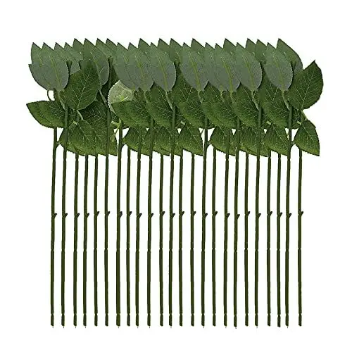 Produktbild: NEUSID Künstliche Rosenstielblätter, Künstliche Blumenstiele mit Blättern, Künstliche Rosenstiele, Kunststoffrosen grünliche Blumenzweige für DIY Blumensträuße, Hochzeit, Party-Dekoration, 24 Stück