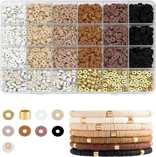 Produktbild: NEUSID Perlen Zum Auffädeln, 2464 Stück 6mm Polymer Clay Perlen Armbänder Selber Machen Set A-Z Perlen Buchstaben Bunt Weiß Schwarz mit Tonperlen und Gold Zwischenperlen