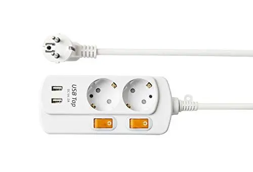Produktbild: NEUVIELE 2 Fach Steckdosenleiste mit 2 USB Schalter Steckerleiste Überstromschutz Mehrfachsteckdose Steckdosen Verteiler 3300W 250V/16A Weiß