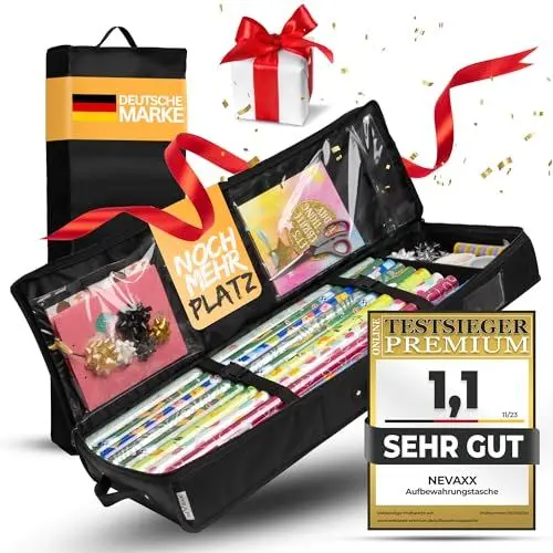 Produktbild: neVaxx® -Aufbewahrungstasche für Geschenkpapier-wasserdichtes 600D Oxford Gewebe-Geschenkpapier aufbewahrung Organizer-Geschenkpapierrollen Organizer mit Fächern 90x30x12cm