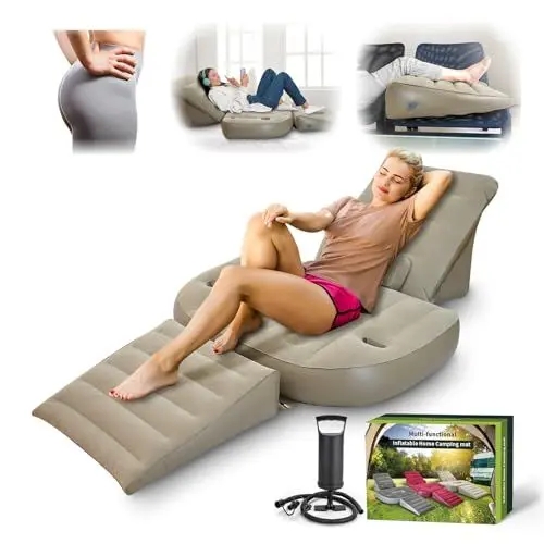 Produktbild: Nevife Aufblasbares 3-teiliges Bettkeil-Kissen-Set mit Loch-Lesekissen und Rückenstütze,Linderung bei Beinschmerzen, verstellbare Kissen für Säurereflux,GERD,Schlafen,Bein-und Rückenstütze (Brown)
