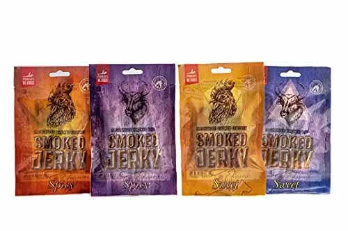 Produktbild: NEW BEER SNACK - Beef & Chicken Jerky Steak Mix - Trockenfleisch Protein Snack - Hochwertiges Rind- und Hühnerfleisch - Geräucherte Trockenproviant - Würzig, süßer & pikanter Knabberartikel - 12x50 g