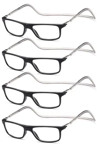 Produktbild: NEW VISION Lesebrille 4 pack, Magnet Lesebrille, Bequem Magnetverschluss Vorne, Leicht Lesebrillen NV2904, Lesehilfe für Damen Herren (4 Schwarz, 1.5, x)