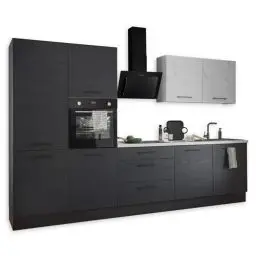 Produktbild: NEW YORK Moderne Küchenzeile ohne Elektrogeräte in Graphit Schwarz, Marmor Optik FSC-zertifiziert - Geräumige Einbauküche mit viel Stauraum - 320 x 210 x 60 cm (B/H/T)