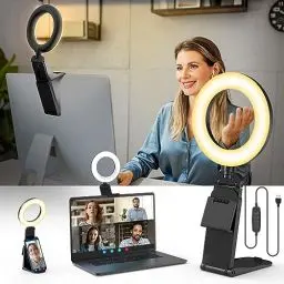 Produktbild: New Ringlicht LED Videolicht Dauerlicht Laptop PC,Evershop 5” Streaming Licht mit Stativ&Handyhalter 3 Lichtfarben+10 Helligkeiten 360°Drehbar Videokonferenz Licht für Tiktok Zoom YouTube Live Stream