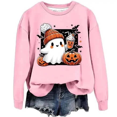 Produktbild: New Years Deal, Sweatshirt Damen, Halloween Kostüm Hoodie Damen Pullover Sweatshirt Kürbisse und Geister Drucken Pulli Halloween Druck Festival Oberteil, Black Friday Angebote Damen