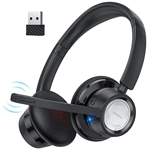 Produktbild: New bee Wireless Headset, Bluetooth Headset mit Mikrofon Geräuschunterdrückung 20 Stunden Sprechzeit Kopfhörer Kabellos Bluetooth V5.0 mit USB Adapter für PC Skype Zoom Laptop Computer Telefon