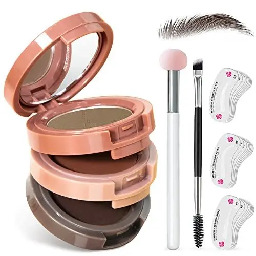 Produktbild: NewBang 3 Farben Augenbrauenstempel- und Schablonen-Kit Augenbrauenpuder wasserfest und langanhaltend 24 Augenbrauenstempelschablonen-Kit Augenbrauenstempel- und Formungs-Kit für perfekte Augenbrauen