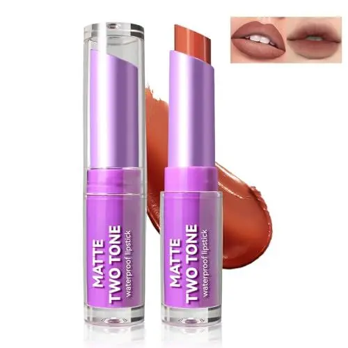 Produktbild: NewBang Doppelfarbiger Lippenstift und Lippenkonturenstift, matt glatter Lippenstift for Full&Bitten Lip Look langanhaltend Velvety Nude Smooth Pigmented Professional Lip Stain Gloss Crayon Makeup#3
