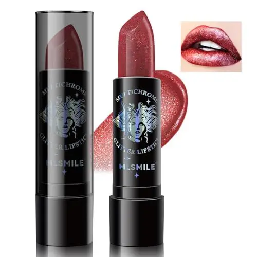 Produktbild: NewBang Glitzer Lippenstift,Metallic Red Shine Shimmer Diamond Sparkle Tinted Lip Balm Non Stick Cup Sparkling High Pigment Longlasting Lipgloss for Women Girls Christmas Halloween Party Gift Makeup