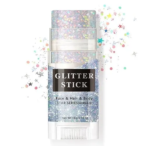 Produktbild: NewBang Weißer Körperglitzer-Stick, Meerjungfrauen Pailletten Gesichtsglitzer Gel, Holografische Grobe Glitzer-Gesichtsfarbe für Sänger-Konzerte Musik Festivals Funkelndes Glitzer-Make-up für Frauen-7