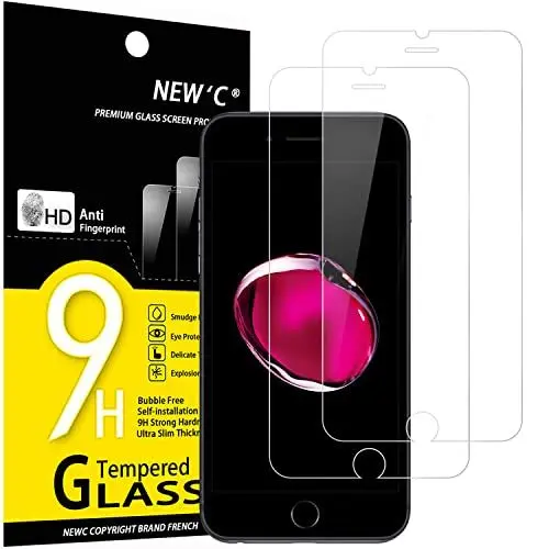 Produktbild: NEW'C 2 Stück, Panzer Schutz Glas für iPhone 7 und iPhone 8, Frei von Kratzern, 9H Härte, HD Displayschutzfolie, 0.33mm Ultra-klar, Ultrabeständig