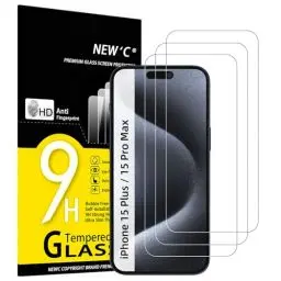 Produktbild: NEW'C 3 Stück, Panzer Schutz Glas für iPhone 16 Plus, iPhone 15 Pro Max, iPhone 15 Plus (6,7 Zoll), Frei von Kratzern, 9H Härte, HD Displayschutzfolie, 0.33mm Ultra-klar, Ultrabeständi