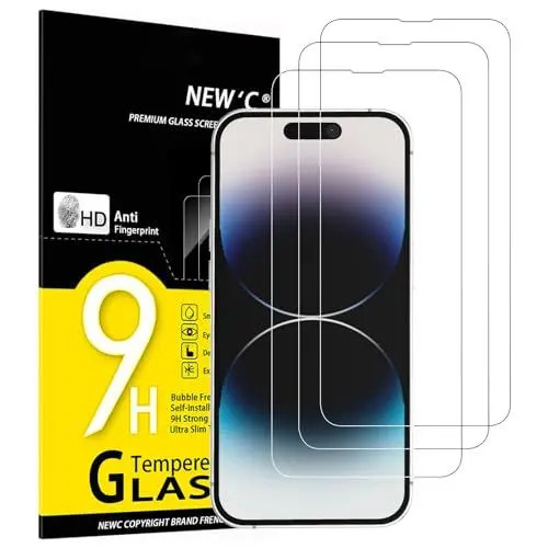 Produktbild: NEW'C 3 Stück für iPhone 14 Pro für Panzerglas (6,1 Zoll), Frei von Kratzern, 9H Härte, HD Displayschutzfolie, 0.33mm Ultra-klar, Ultrabeständig