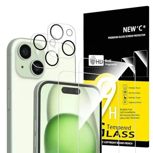 Produktbild: NEW'C für iPhone 15 für Panzerglas 6,1 Zoll (2 Stück) und 2 x Kamera Panzer Schutz für Kameraschutz (2 Stück) -Kratzfest -extrem widerstandsfähig -9H-Härteglas