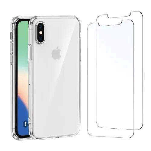 Produktbild: NEW'C Hülle für iPhone X, XS Ultra Transparent Silikon Weiches TPU Gel und 2 × Panzer Schutz Glas , - Anti Scratch