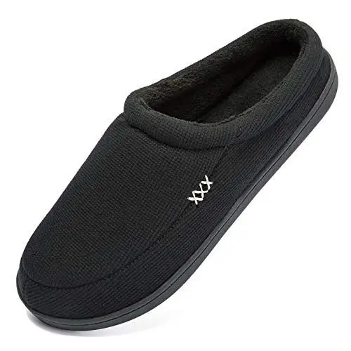 Produktbild: NewDenBer Hausschuhe Herren Memory Foam Warme Bequeme Weiche Gefüttert Winter Pantoffeln mit Rutschfeste Gummisohle (47/48 EU, Schwarz)