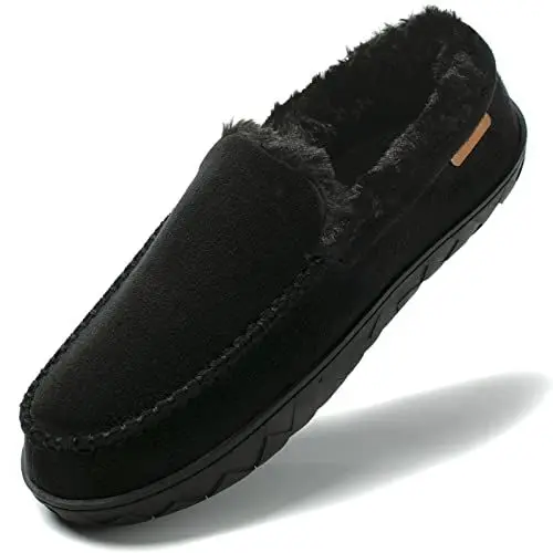 Produktbild: NewDenBer Hausschuhe Herren Mokassins Memory Foam Warme Bequeme Weiche Plüsch Gefüttert Winter Pantoffeln (43 EU, Schwarz/Schwarz)