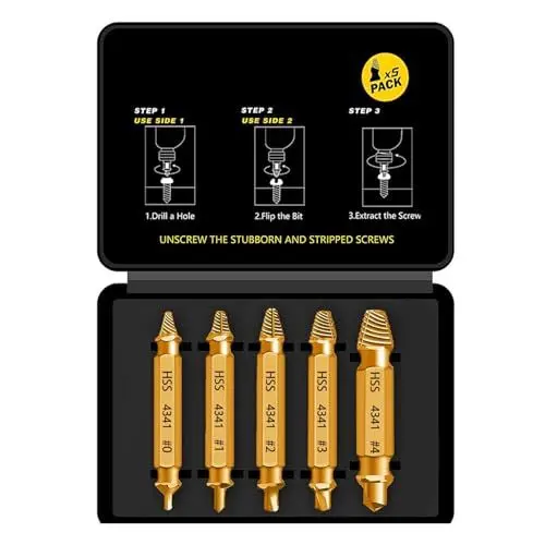Produktbild: Newder HSS 4341 Schraubenausdreher Set, 5-teilig M3-M18 Beschädigte Schrauben Entferner, Linksdreher mit Sechskant-Schaft, für Akkuschrauber und Bohrmaschinen, Titannitrid-beschichtet, Goldfarben