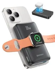 Produktbild: NEWDERY für Magsafe Powerbank für iPhone & Apple Watch, 10000mAh Wireless Power Bank Magnetische mit Kabel, Schnelles Laden Externes Akku tragbarer für iPhone 16/15/14/13/12 Serie, iWatch Ultra/9-1