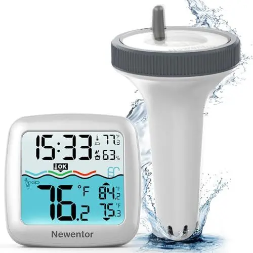 Produktbild: Newentor Funk Pool Thermometer - Aufgerüstete IPX8-Wasserdichtigkeit, schwimmfähig - Verbesserter Antennen - Turbo für 100m Reichweite durch Wände - Ideal für Pool, Whirlpool und Aquarium