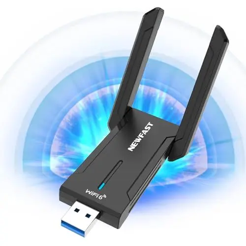 Produktbild: NEWFAST 5400Mbit/s USB WLAN Stick Adapter Für PC USB WLAN 6 Adapter 6GHz/5GHz/2.4GHz High Gain Dual 5dbi Antennen WLAN 6E Adapter, MU-MIMO, WiFi Dongle, WPA3, WLAN empfänger NUR für Windows 10/11