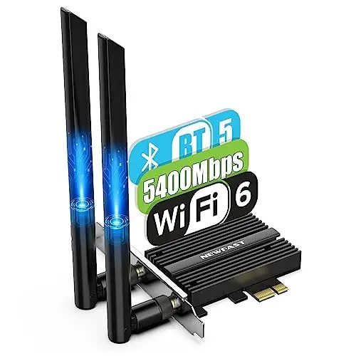 Produktbild: NEWFAST AX210 5400Mbps WiFi 6E WLAN Karte,Bluetooth 5.3 WiFi PCIe Netzwerkkarte,WiFi Tri-Band-Karte (6G/5G/2.4G),Unterstützt Windows 10(64bit),Windows 11(64bit),WLAN Karte für PC Desktop Gaming