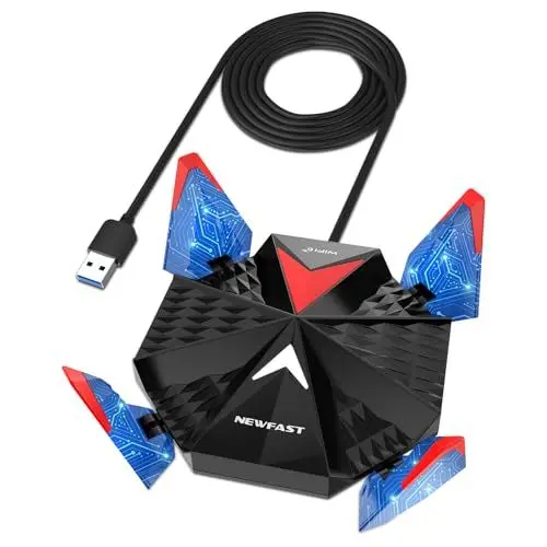 Produktbild: NEWFAST AX5400 High Gain USB WLAN Stick Adapter mit 4X Antennen Tri-Band WLAN Stick Für PC USB 3.0, WiFi 6 Stick, USB WLAN Adapter, WPA3-Verschlüsselung, Nur kompatibel mit Windows 11/10