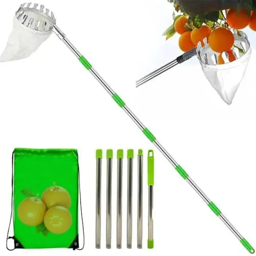 Produktbild: NEWFUN Apfelpflücker,Apfelpflücker Mit Teleskopstiel,Obstpflücker,4.2m, Edelstahl, Mit Stoffbeutel, Leicht Montierbarer Obstgreifer, Arbeitssparender Obstpflücker Für Äpfel, Kirschen, Birnen