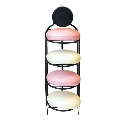 Produktbild: newkaijian Runde Seifenablage 4 Tier Edelstahl Seifenablage Badezimmer Selbstentwässerung Edelstahl Rack Dusche Wand Kein Bohrer Seifenablage Bad Küche (Schwarz)