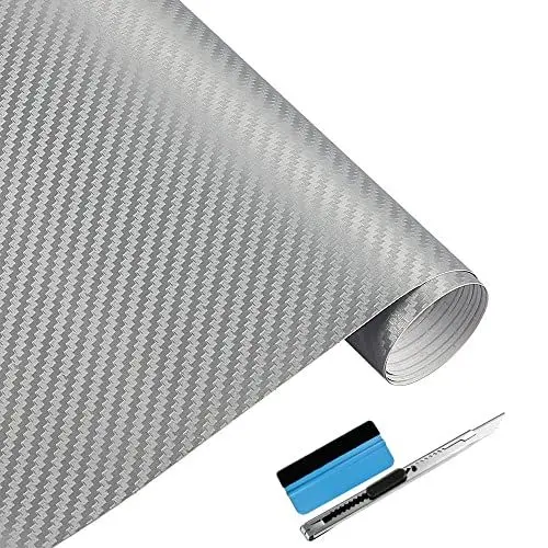 Produktbild: NewL 3D Silber Carbon Fiber Vinyl Wrap Rolle mit Luftablass Blasenfrei Klebefilm Enthält Installationswerkzeuge 45x152cm