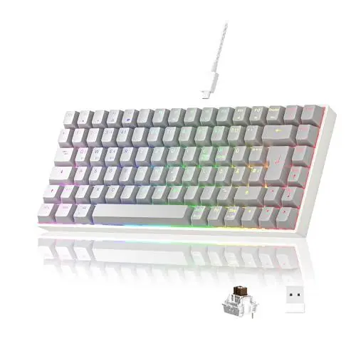 Produktbild: Newmen GM840 Gaming Tastatur Mechanische,2.4G Kabellose/Bluetooth/USB C Mit Kabel 75 Prozent TKL Tastatur,84 Tasten RGB Beleuchtung Hot Swap Mini Tastaturen für PC/Win/Mac,QWERTZ Layout,Braun Schalter