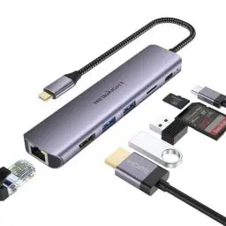 Produktbild: Newmight USB C Hub mit Ethernet,7 in 1 Typ C Adapter mit 4K HDMI, 2 USB 3.0, 1G Ethernet, 100W PD Port, SD/TF Kartenleser, für iPhone 15/MacBook/iPad/Dell/HP und Mehr