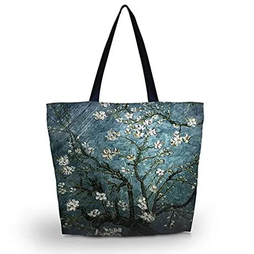 Produktbild: newplenty Strandtasche mit Reißverschluss, Einkaufstasche Faltbar, Große Wasserdichte Handtasche Damen Umhängetasche (Weiße Blumen)