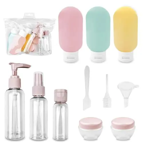 Produktbild: Newpop 11 Stück Reiseflaschen Set, Reiseflaschen zum Befüllen Kosmetik Flüssigkeiten, Auslaufsicher Nachfüllbare Reise Container, Toilettenartikel mit Kulturbeutel für Shampoo Creme Spülung Lotion