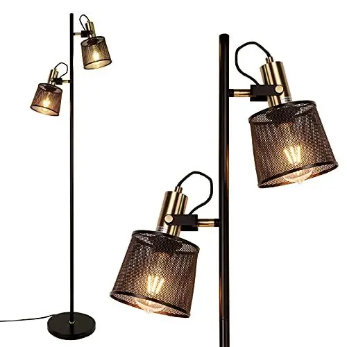 Produktbild: Newrays 2-Wege Industrie Retro Eisen Metall Netz Stehlampen mit verstellbarem Schalter Plug-In für Wohnzimmer Schlafzimmer Büro