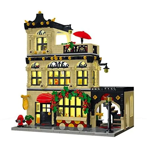 Produktbild: NEWRICE Stadt Restaurant Architektur Baukasten mit Lichtern,3 Ebenen Stadt Restaurant Modell Bauklötze Spielzeug,für 12+Alter Teenager,Erwachsene（1489 Stück）
