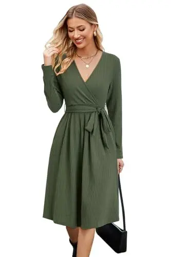 Produktbild: Newshows Strickkleid Damen Herbstkleid Pulloverkleid Winterkleid Langarm Elegant Kleid für Herbst Winter Armeegrün