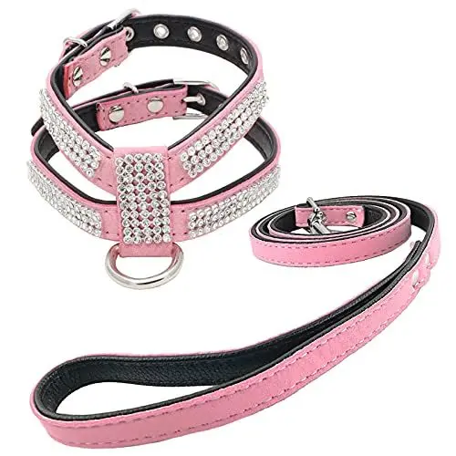 Produktbild: Newtensina Mode Hunde Geschirr mit Diamantes und Leinen Nettes Mädchen Bling Kleines Geschirr mit Leine für Hunde