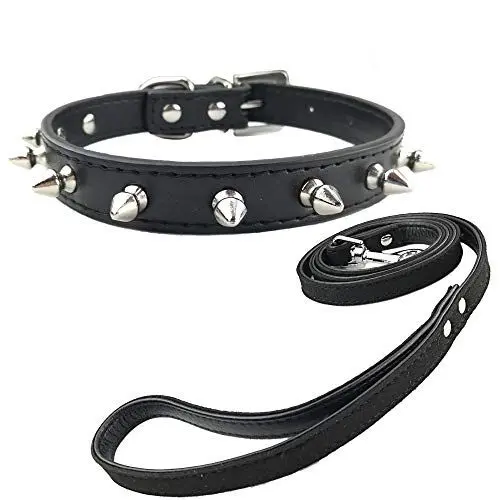 Produktbild: Newtensina Mode Welpen Halsband und Leine mit Nieten Punk Nieten Halsband mit Leine für kleine Hunde